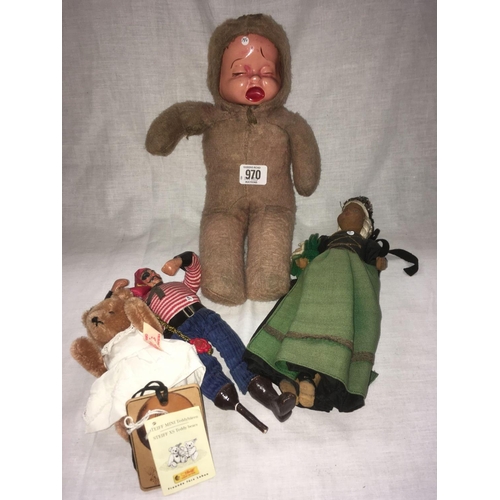 970 - 3 VINTAGE DOLLS & A STEIFF BEAR IN BOX