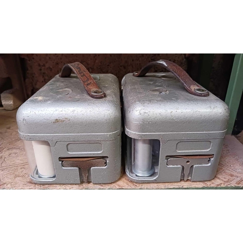 10 - 2 VINTAGE METAL CASED PIGEON RACE CLOCKS WITH KEYS BY STB, NOT KNOWN IF WORKING