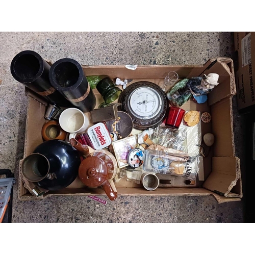 144 - 3 CARTONS OF MIXED CHINA INCL; PORTMEIRION PLATES, COLCLOUGH CUPS & SAUCERS, BAROMETER, BAMBOO POTS ... 