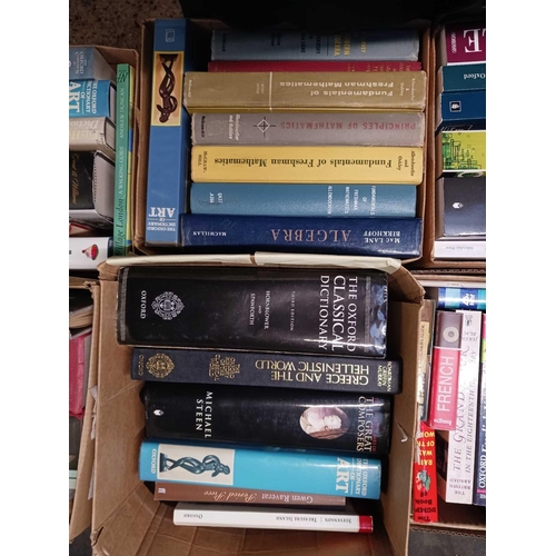 159 - 12 SMALL CARTONS OF HARDBACK & SOFT BACK BOOKS INCL; MANY DICTIONARIES & ENCYCLOPEDIAS