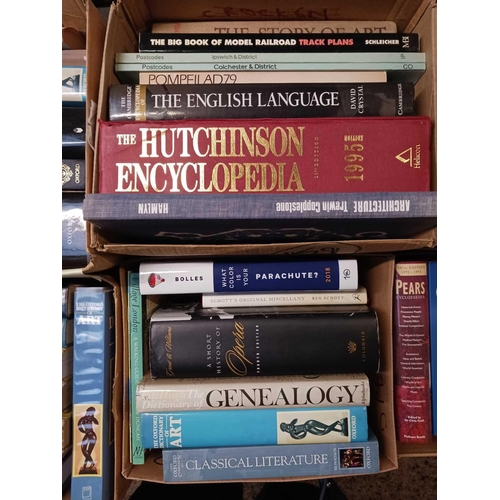 159 - 12 SMALL CARTONS OF HARDBACK & SOFT BACK BOOKS INCL; MANY DICTIONARIES & ENCYCLOPEDIAS