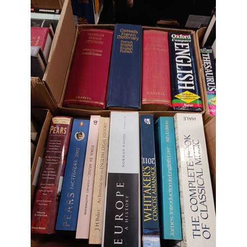 159 - 12 SMALL CARTONS OF HARDBACK & SOFT BACK BOOKS INCL; MANY DICTIONARIES & ENCYCLOPEDIAS