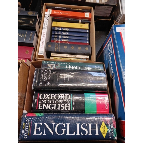 159 - 12 SMALL CARTONS OF HARDBACK & SOFT BACK BOOKS INCL; MANY DICTIONARIES & ENCYCLOPEDIAS