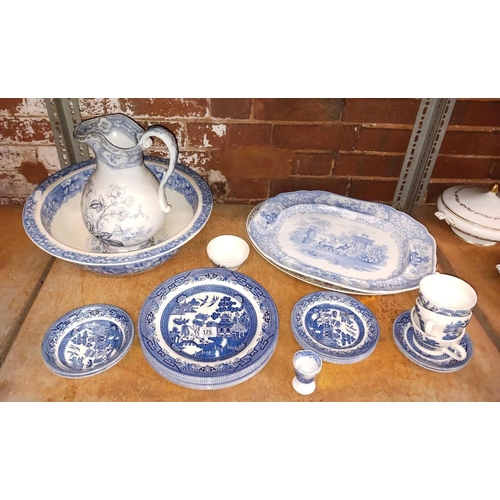 175 - SHELF OF MISC BLUE & WHITE CHINA