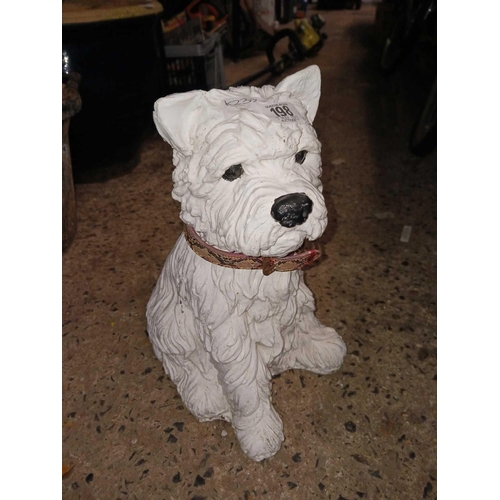 198 - WHITE PAINTED CONSTITUTED STONE SCOTTY GARDEN FEATURE OR DOOR STOP DOG