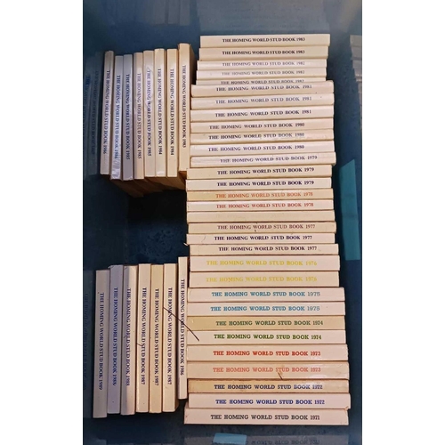 24 - 5 CARTONS OF HOMING WORLD STUD BOOKS, 1938 - 2021 & DUPLICATES