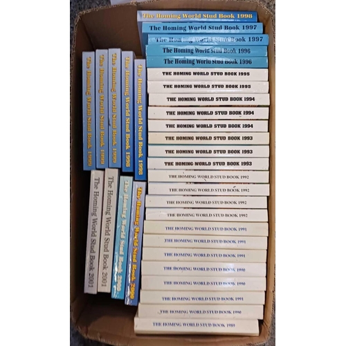 24 - 5 CARTONS OF HOMING WORLD STUD BOOKS, 1938 - 2021 & DUPLICATES