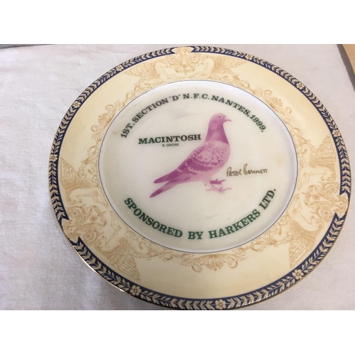 35 - 6 PICTURES OF PIGEON RACING  WINNERS PRESENTATION PLATE, SMALL MEDALLION & 1 PAINTED PICTURE OF WINN... 