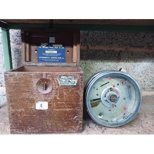 4 - VINTAGE WOOD CASED PIGEON RACE CLOCK, NOT KNOWN IF WORKING