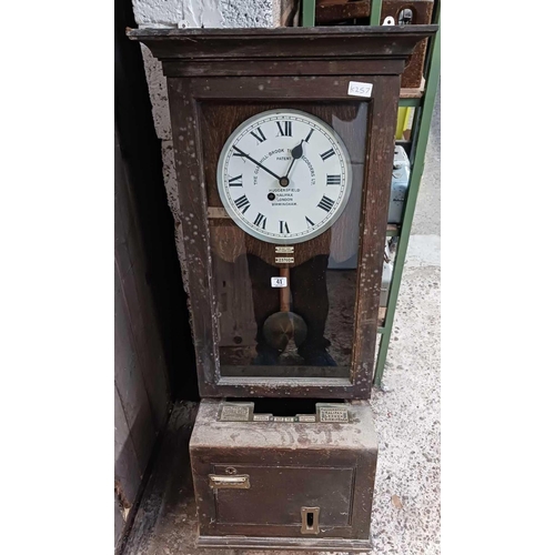 41 - OAK CASED GLEDHILL-BROOK TIME RECORDER CLOCK, PUNCH MECHANISM & OTHER PARTS MISSING