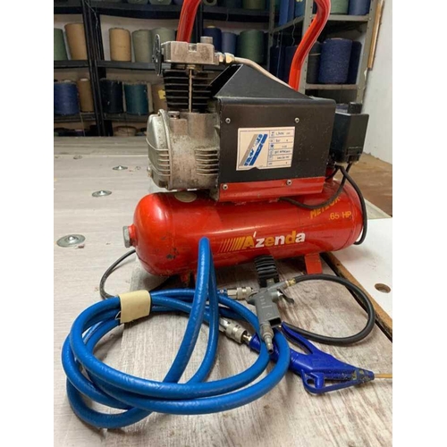 600 - COMPRESSOR FULLY WORKING, 240 VOLTS, AZENDA AIR COMPRESSOR COMES WITH ATTACHMENTS