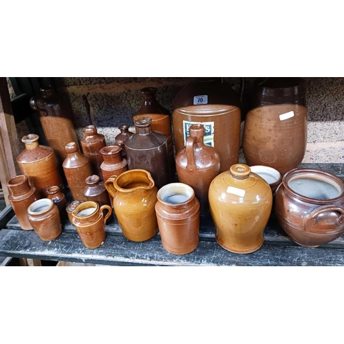 70 - QTY OF VINTAGE SALT GLAZE STONE INK BOTTLES & VARIOUS VASES & JARS