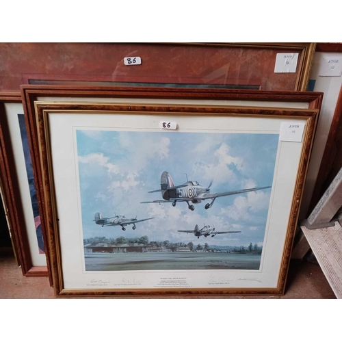 86 - 6 LIMITED EDITION WW II AIRCRAFT PRINTS INCL; SIGNED HURRICANS FROM KENLY BY MICHAEL TURNER & THE SW... 