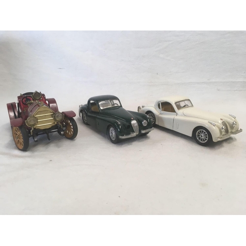 938 - 2 JAGUAR CARS BY DURAGO, PORCHE 550 SPIDER BY MAISTO & 2 OTHERS