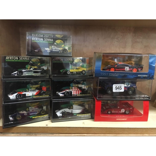 945 - 10 BOXED MINI CHAMPS MODEL RACING CARS