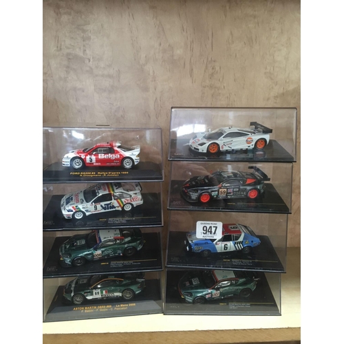 947 - 8 IXO BOXED MODEL RACING CARS