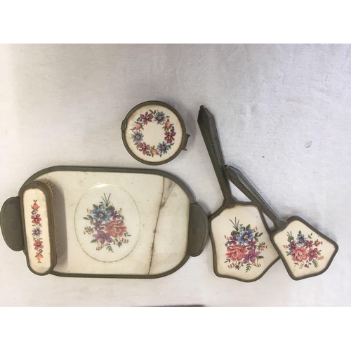 952 - RABBIT DOOR STOP, DRESSING TABLE TRAY, HAIR BRUSH SET & VINTAGE EGG BOX