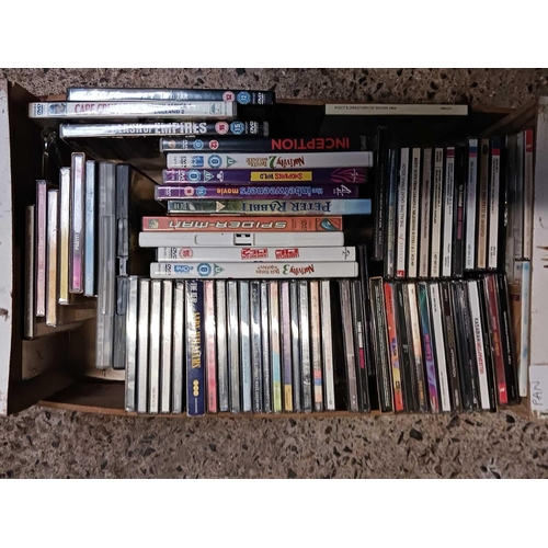 104 - 3 CARTONS OF MISC DVD'S & CD'S