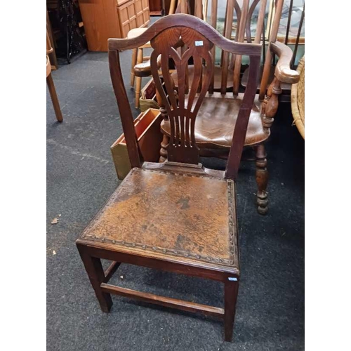 485 - PAIR OF LEATHER SEATED DINING CHAIRS