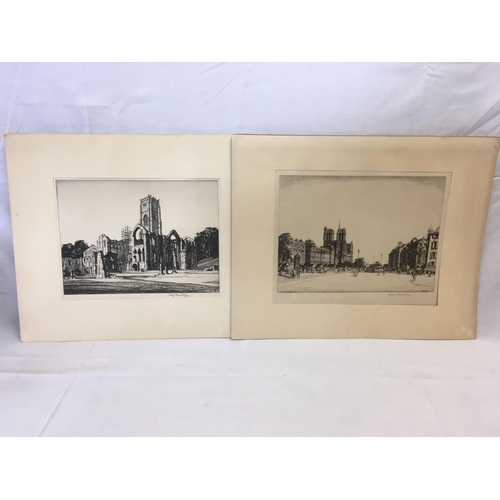 501 - SIR HENRY GEORGE RUSHBURY 1889-1968; PAIR OF PENCIL SIGNED ETCHINGS - A STREET VIEW IN PARIS WITH NO... 