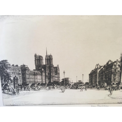 501 - SIR HENRY GEORGE RUSHBURY 1889-1968; PAIR OF PENCIL SIGNED ETCHINGS - A STREET VIEW IN PARIS WITH NO... 