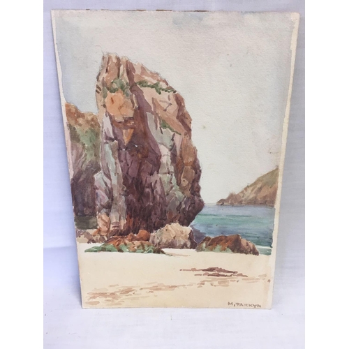 503 - CHANNEL ISLANDS VIEW; ROCKY COASTAL OUTCROP ON THE ISLE OF SARK,  SIGNED M PARKYN, INDISTINCTLY INSC... 