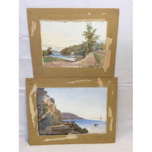 506 - CHARLES WAY; 2 UNFRAMED WATERCOLOURS, ONE A VIEW OF PLYMOUTH SOUND THE OTHER BELIEVED TO BE THE HELF... 