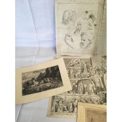 509 - COLLECTION OF 9 UNFRAMED ANTIQUE PRINTS, ENGRAVINGS, ETCHINGS ETC, OLD MASTER DRAWING AND OTHER 18TH... 