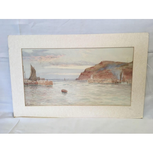 513 - WHITMORE, UNFRAMED WATERCOLOUR OF A WEST COAST HARBOUR WITH VARIOUS FIGURES AND SAILING BOATS, INSCR... 