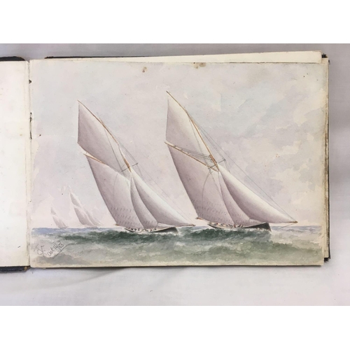 517 - A 19THC SKETCHBOOK CONTAINING 19 SHEETS OF WATERCOLOURS, MOSTLY COASTAL & MARINE SCENES, MANY SIGNED... 