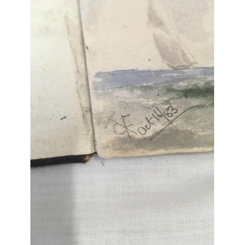 517 - A 19THC SKETCHBOOK CONTAINING 19 SHEETS OF WATERCOLOURS, MOSTLY COASTAL & MARINE SCENES, MANY SIGNED... 