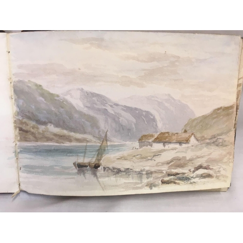 517 - A 19THC SKETCHBOOK CONTAINING 19 SHEETS OF WATERCOLOURS, MOSTLY COASTAL & MARINE SCENES, MANY SIGNED... 