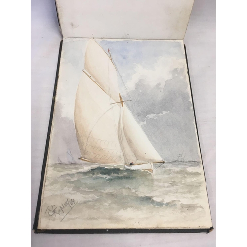 517 - A 19THC SKETCHBOOK CONTAINING 19 SHEETS OF WATERCOLOURS, MOSTLY COASTAL & MARINE SCENES, MANY SIGNED... 