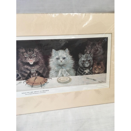 519 - A GOOD LOUIS WAIN COLOUR PRINT FROM THE ORIGINAL OIL PAINTING ''WHAT WE  ARE ABOUT TO RECEIVE'', UNF... 