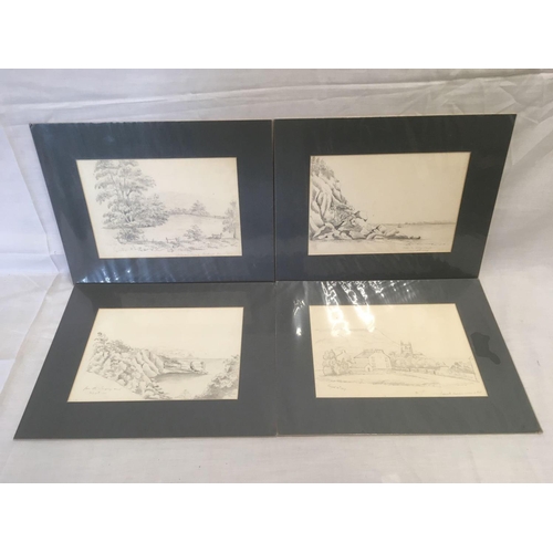 521 - GROUP OF 4 19TH CENTURY UNFRAMED PENCIL DRAWINGS; 3 VIEWS OF TORQUAY INCLUDING: A VIEW FROM TORRE AB... 