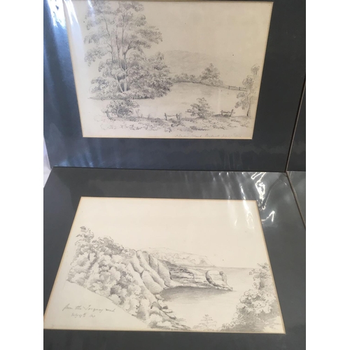 521 - GROUP OF 4 19TH CENTURY UNFRAMED PENCIL DRAWINGS; 3 VIEWS OF TORQUAY INCLUDING: A VIEW FROM TORRE AB... 