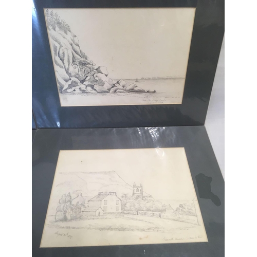 521 - GROUP OF 4 19TH CENTURY UNFRAMED PENCIL DRAWINGS; 3 VIEWS OF TORQUAY INCLUDING: A VIEW FROM TORRE AB... 