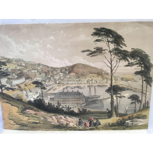 524 - GOOD 19THC COLOURED ENGRAVINGS OF A VIEW OF EXETER FROM THE LOWER HEAVITREE ROAD, ALSO A RARE LITHOG... 