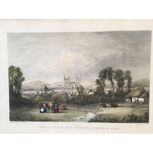 524 - GOOD 19THC COLOURED ENGRAVINGS OF A VIEW OF EXETER FROM THE LOWER HEAVITREE ROAD, ALSO A RARE LITHOG... 