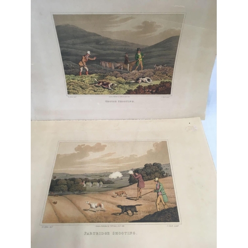 525 - SET OF 4 ANTIQUE COLOURED AQUATINTS, WILDFOWL SHOOTING SCENES PAINTED BY HENRY ALKEN, PUBLISHED 1820... 