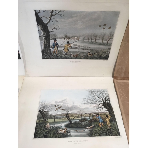 526 - A SET OF 4 FINELY HAND COLOURED AQUATINTS IN AS NEW CONDITION, OF WILD DUCK SHOOTING NEAR COWLEY, DR... 