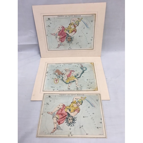 530 - SIDNEY HALL 1788-1831; AN UNUSUAL GROUP OF 3 HAND COLOURED ENGRAVINGS OF VARIOUS CONSTELLATIONS, C18... 