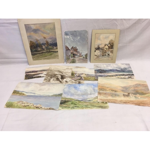 531 - FOLIO OF 10 UNFRAMED WATERCOLOURS MAINLY LANDSCAPES AND VILLAGE  VIEWS AROUND THE UK C 1880-1920, LA... 