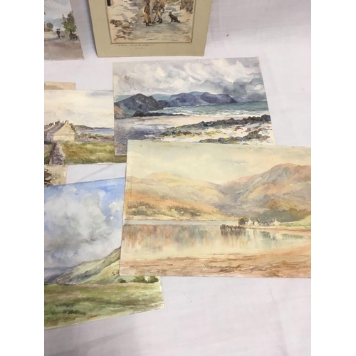 531 - FOLIO OF 10 UNFRAMED WATERCOLOURS MAINLY LANDSCAPES AND VILLAGE  VIEWS AROUND THE UK C 1880-1920, LA... 