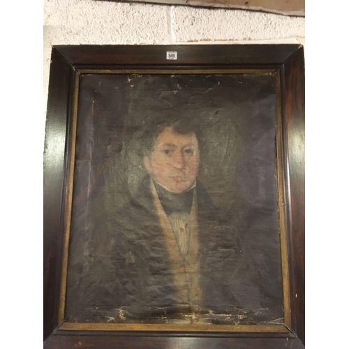 549 - OIL PAINTING ON CANVAS, MID 19THC PORTRAIT OF A GENTLEMAN.