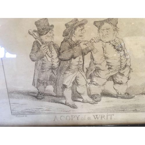 550 - AN 18TH CENTURY CARICATURE ENTITLES ''A COPY OF A WRIT'' 10'' X 16''