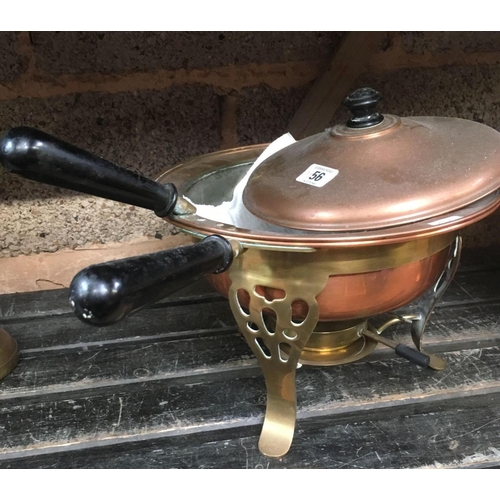 56 - 2 COPPER FONDUE DISHES WITH BURNERS