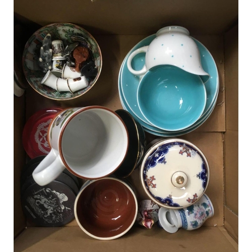 61 - 3 CARTONS OF MISC CHINAWARE INCL; SUSIE COOPER, WEDGWOOD & CARLTONWARE