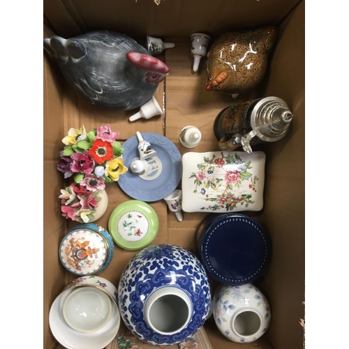 61 - 3 CARTONS OF MISC CHINAWARE INCL; SUSIE COOPER, WEDGWOOD & CARLTONWARE