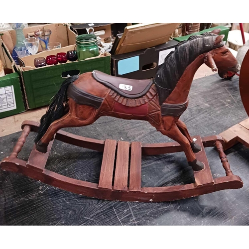 135 - 2 CHILD'S PLAY HORSES, 1 ROCKER & 1 PUSH ALONG